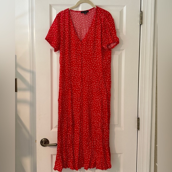 Saks Fifth Avenue - Red & White Scattered Polka Dot Midi Dress - Size 6 - Picture 5 of 7
